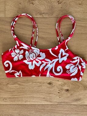 VTG Newport News Y2K Bikini Bra Top Swim Red Hibiscus Floral Hawaiian Sz 12 EUC